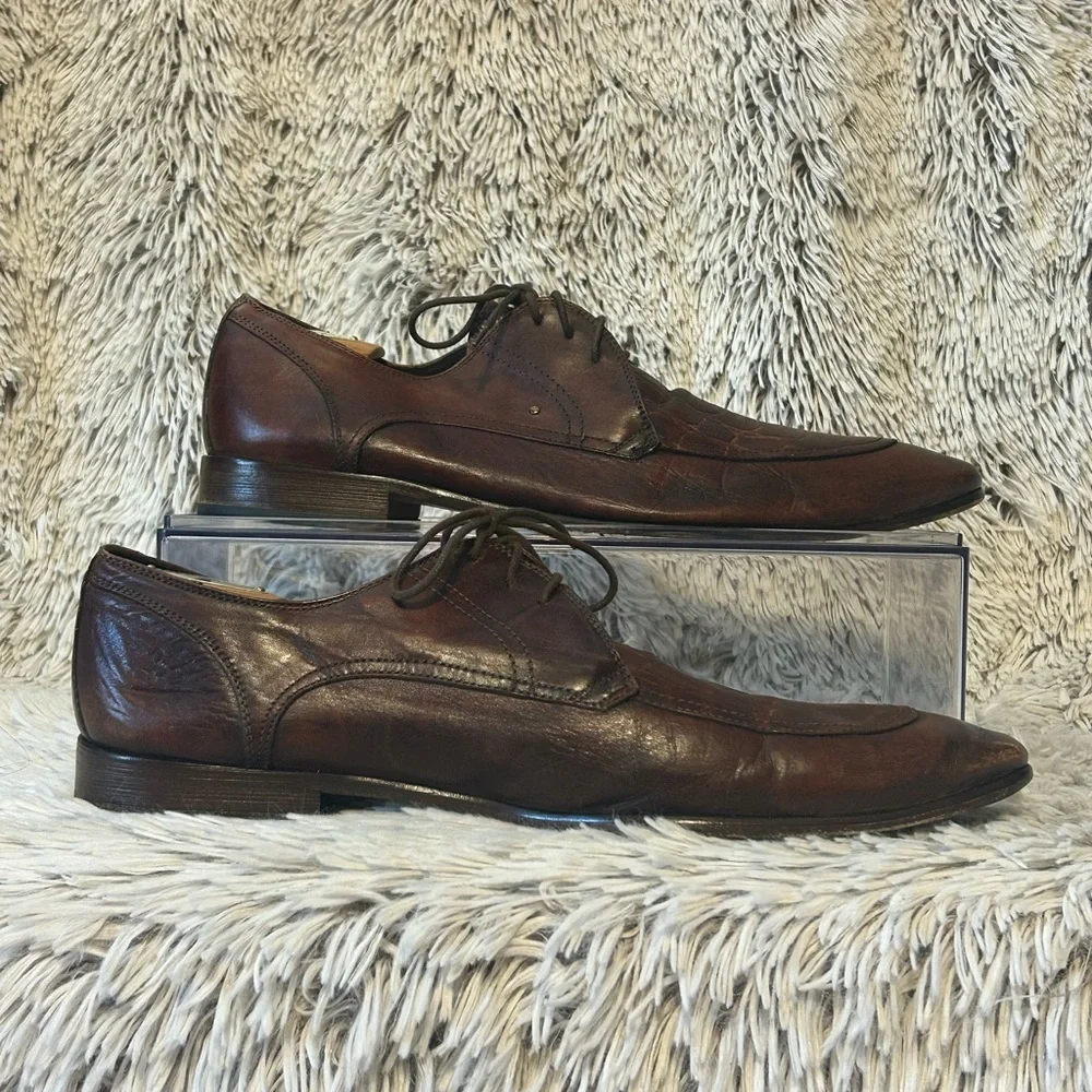 Mastro P. Men’s 44 Vero Cuoio Shoe Leather Crocodile Lace Up Oxfords  US 10.5 11